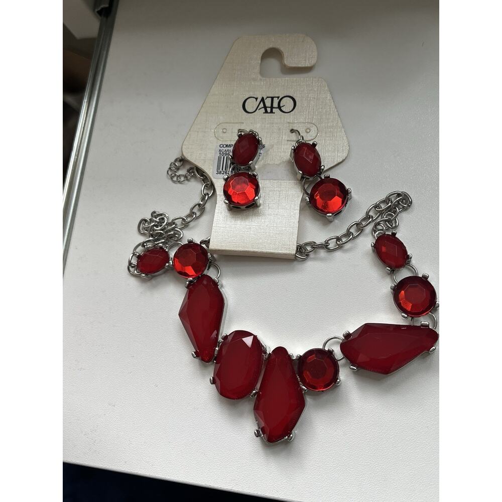 NEW CATO Red acrylic crystal fashion necklace faceted teardrop